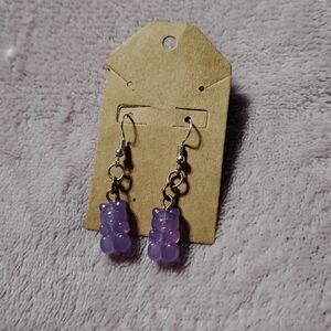Handmade pretty elegant purple colored fun cute gummy bear earrings